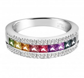 ENZO彩宝系列RAINBOW 彩虹系列18K白金镶渐变色彩色宝石吊坠戒指 戒指
