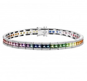 ENZO彩宝系列RAINBOW 彩虹系列18K白金镶渐变色彩色宝石手链 手镯