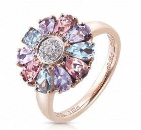ENZO 18K玫瑰金粉紅碧玺紫晶托帕石及钻石戒指 戒指