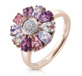 ENZO 18K玫瑰金镶摩根石碧玺石榴石紫晶及钻石戒指 戒指