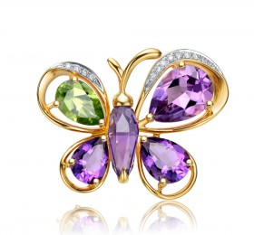 ENZO彩宝系列RAINBOW 彩虹系列18K白金镶紫晶橄榄石及钻石吊坠胸针 胸针