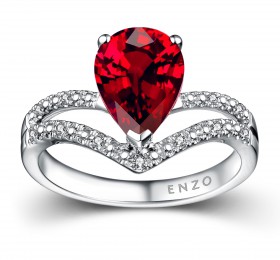 ENZO 18K白金镶红碧玺及钻石戒指 戒指