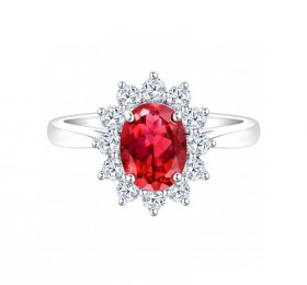 ENZO婚礼系列DIANA 戴安娜系列18K白金镶嵌红碧玺戒指 戒指