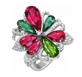 ENZO HIGH JEWELRY 高级珠宝系列18K白金镶红绿碧玺和钻石戒指 戒指