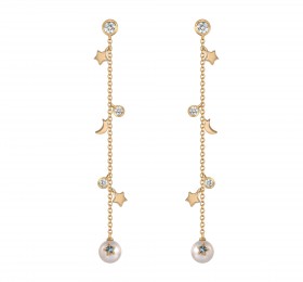 ENZO COSMOS小宇宙系列星月造型14K金鑲珍珠、托帕石耳飾