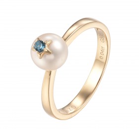 ENZO 星星造型14K金镶珍珠、托帕石戒指 戒指