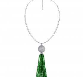 ENZO故宫宫廷文化xENZO香囊系列18K白金镶钻石及沙祖母绿流苏项链 项链