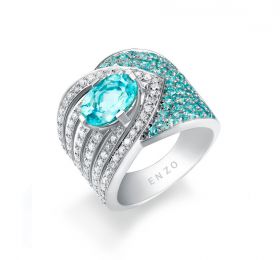 ENZO设计师系列PARAIBA帕拉伊巴系列118K白金镶帕拉伊巴碧玺及白色蓝宝石戒指