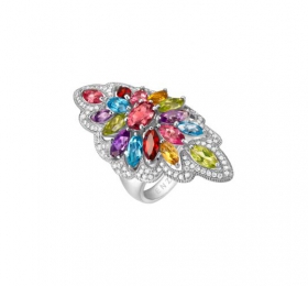 ENZO 18K白金彩色宝石钻石戒指 - 花神系列 戒指