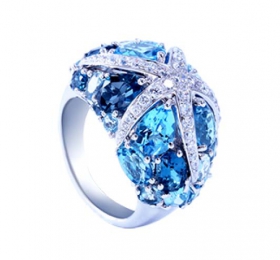 ENZO 18K白金镶托帕石及钻石戒指 戒指