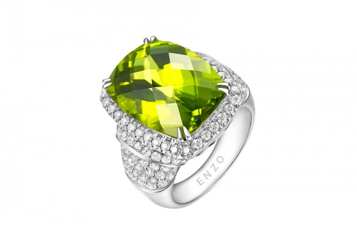 ENZO经典系列18K白金镶橄榄石及钻石戒指