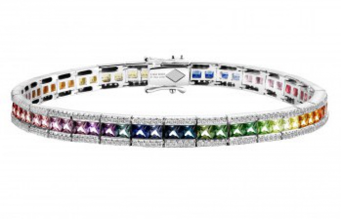 ENZO彩宝系列RAINBOW 彩虹系列18K白金镶渐变色彩色宝石手链
