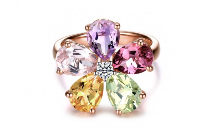 ENZO彩宝系列RAINBOW 彩虹系列18K玫瑰金镶柠檬晶摩根石粉红紫晶黄晶粉红碧玺及钻石戒指