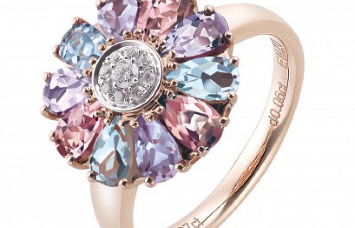 ENZO彩宝系列RAINBOW 彩虹系列18K玫瑰金粉紅碧玺紫晶托帕石及钻石戒指