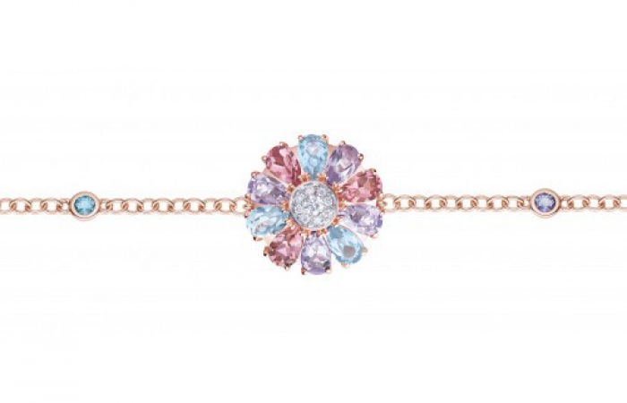 ENZO彩宝系列RAINBOW 彩虹系列18K玫瑰金镶粉紅碧玺紫晶托帕石及钻石手链