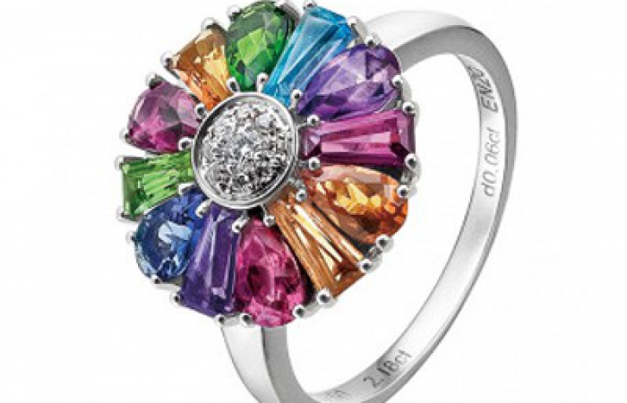 ENZO彩宝系列RAINBOW 彩虹系列18K白金镶多种宝石戒指