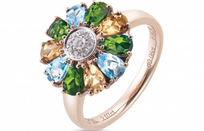 ENZO彩宝系列RAINBOW 彩虹系列18K黄金镶透輝石黃晶托帕石及钻石戒指