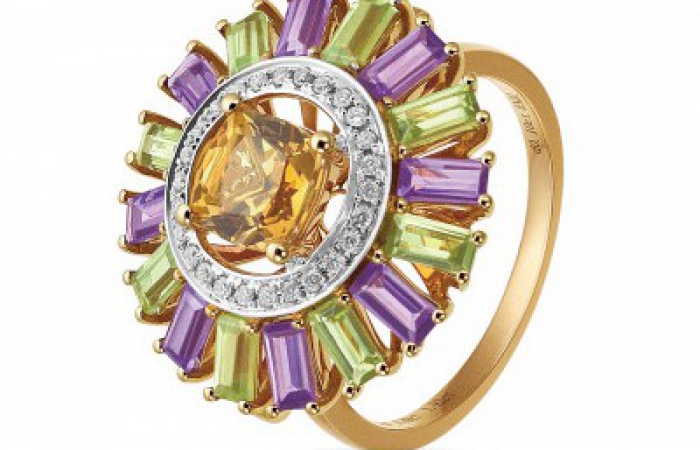 ENZO彩宝系列RAINBOW 彩虹系列18K黄金镶黃晶橄榄石紫晶及钻石戒指