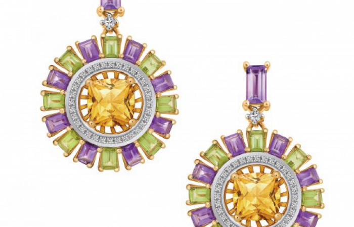 ENZO彩宝系列RAINBOW 彩虹系列18K黄金镶黃晶橄榄石紫晶及钻石耳环
