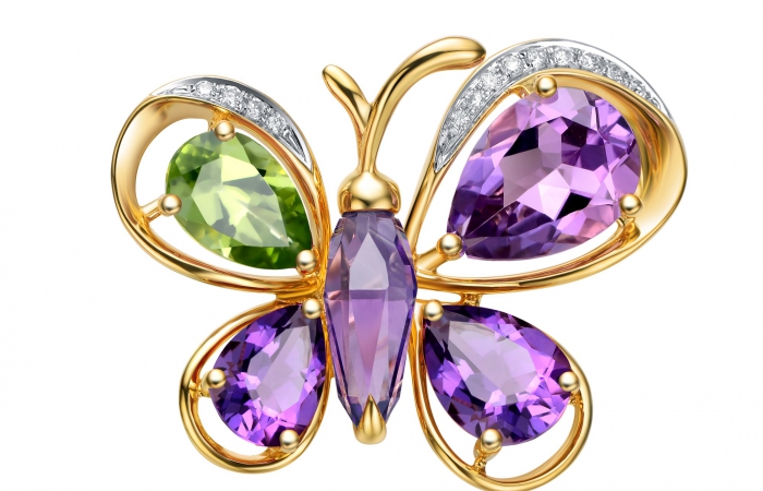 ENZO彩宝系列RAINBOW 彩虹系列18K白金镶紫晶橄榄石及钻石吊坠胸针