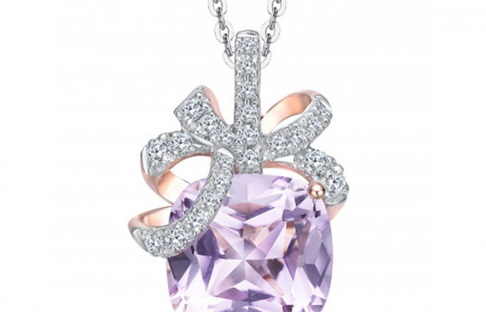 ENZO彩宝系列RIBBON 丝带系列18K金镶玫瑰紫晶及钻石吊坠