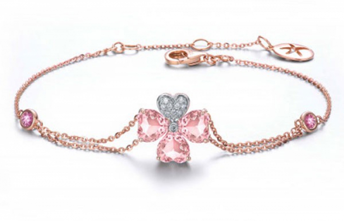 ENZO彩宝系列MOMENT 纪念系列18K玫瑰金镶摩根石钻石手链