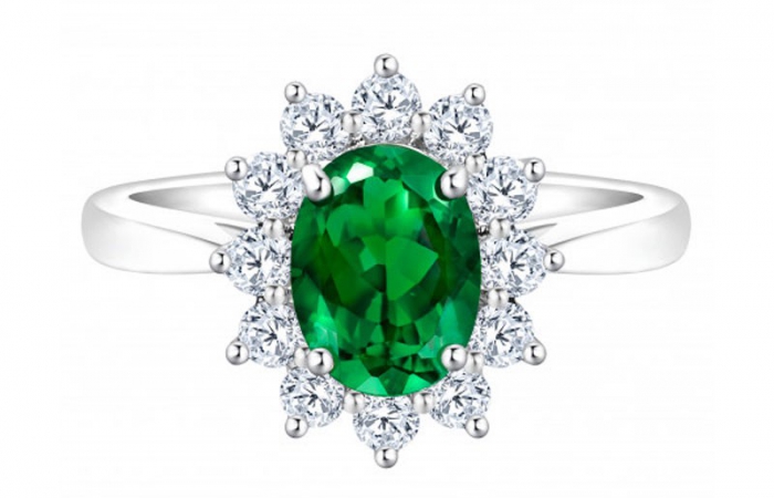 ENZO婚礼系列DIANA 戴安娜系列18K白金镶嵌绿碧玺戒指