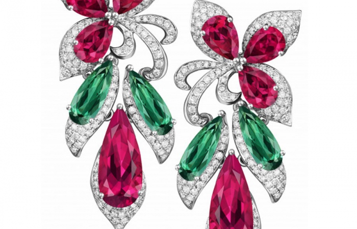 ENZO HIGH JEWELRY 高级珠宝系列18K白金镶红绿碧玺及钻石耳环