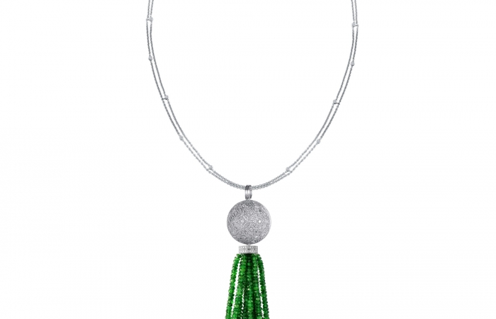 ENZO故宫宫廷文化xENZO香囊系列18K白金镶钻石及沙祖母绿流苏项链