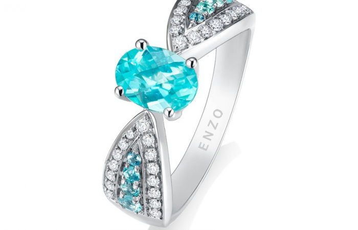 ENZO设计师系列PARAIBA帕拉伊巴系列18K白金镶帕拉伊巴碧玺及白色蓝宝石戒指