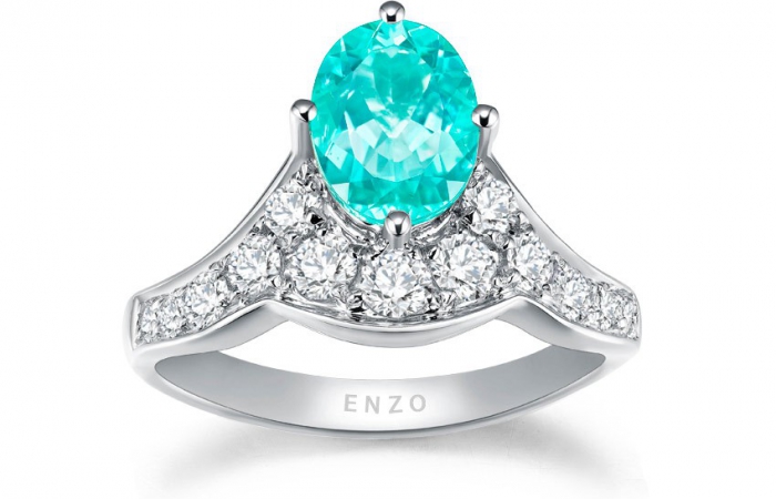 ENZO设计师系列PARAIBA帕拉伊巴系列18K白金镶帕拉伊巴碧玺及白色蓝宝石戒指