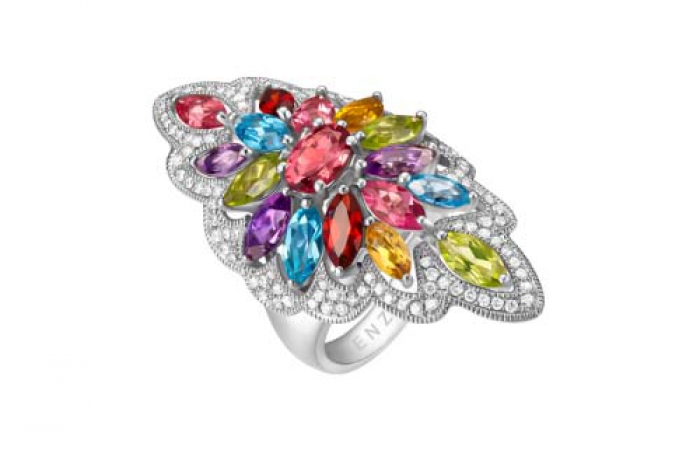 ENZO经典系列高级定制系列18K白金彩色宝石钻石戒指 - 花神系列