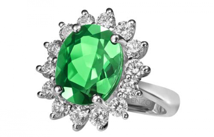 ENZO经典系列戴安娜系列18K白金戴安娜绿碧玺钻石戒指