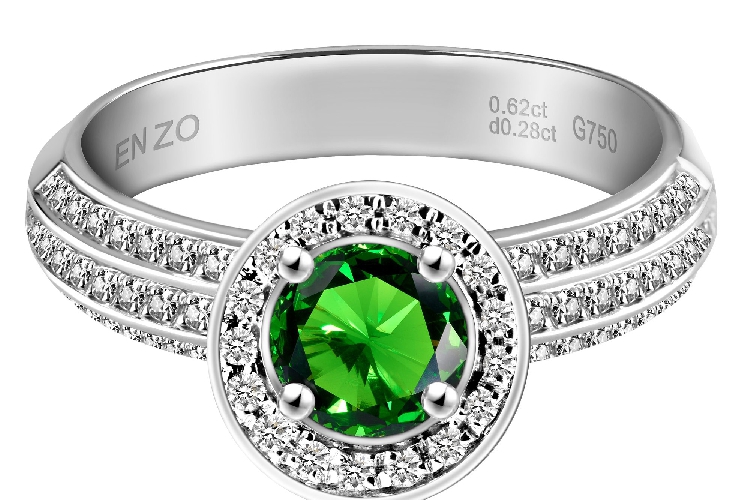 ENZO彩宝系列SHOWY 炫耀系列18K白金镶透辉石及钻石戒指