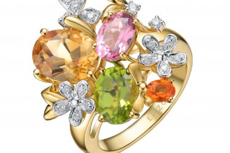 ENZO彩宝系列RAINBOW 彩虹系列18K金镶黄晶粉红碧玺橄榄石火蛋白石及钻石戒指