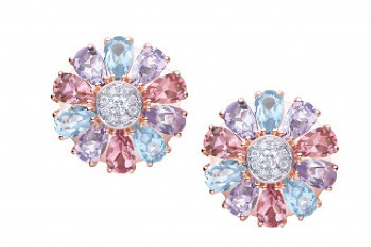 ENZO彩宝系列RAINBOW 彩虹系列18K玫瑰金镶粉紅碧玺紫晶托帕石及钻石耳环