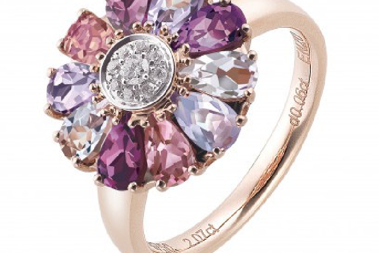 ENZO彩宝系列RAINBOW 彩虹系列18K玫瑰金镶摩根石碧玺石榴石紫晶及钻石戒指