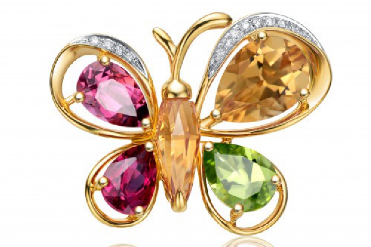 ENZO彩宝系列RAINBOW 彩虹系列18K玫瑰金镶黄晶粉红碧玺红碧玺橄榄石及钻石吊坠胸针