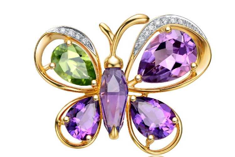 ENZO彩宝系列RAINBOW 彩虹系列18K白金镶紫晶橄榄石及钻石吊坠胸针