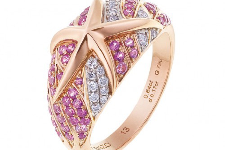 ENZO彩宝系列OCEAN 海洋系列18K玫瑰金镶粉紅蓝宝石及钻石戒指