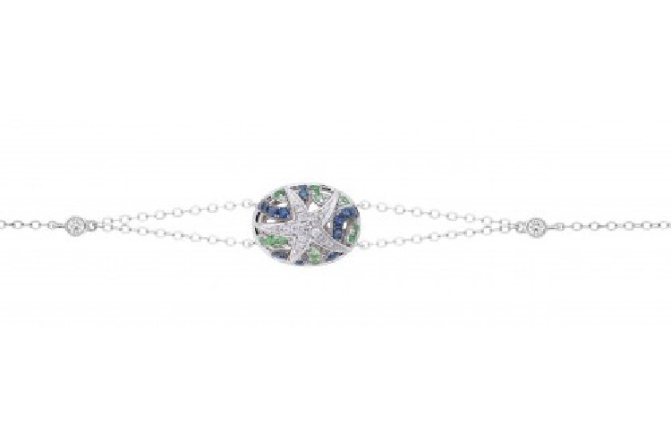 ENZO彩宝系列OCEAN 海洋系列18K白金镶蓝宝石绿榴石及钻石手链