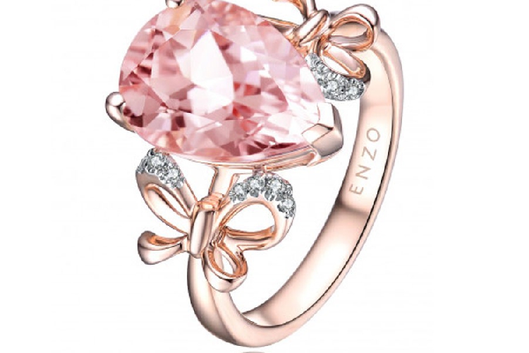 ENZO彩宝系列RIBBON 丝带系列18K玫瑰金镶摩根石及钻石戒指