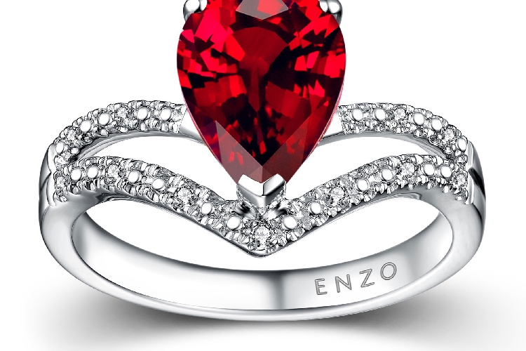 ENZO彩宝系列TIARA 加冕系列18K白金镶红碧玺及钻石戒指