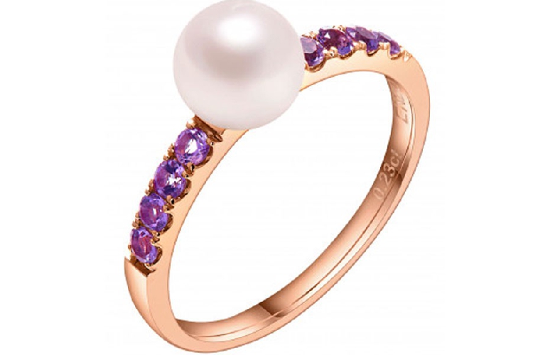 ENZO VAVA系列LOVE 爱意18K玫瑰金镶珍珠及粉紅紫晶戒指