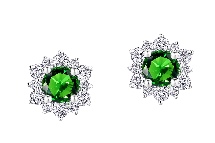 ENZO婚礼系列SNOWFLAKE 雪花系列18K金镶嵌祖母绿及钻石耳饰