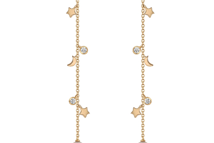 ENZO COSMOS小宇宙系列星月造型14K金镶珍珠、托帕石耳饰