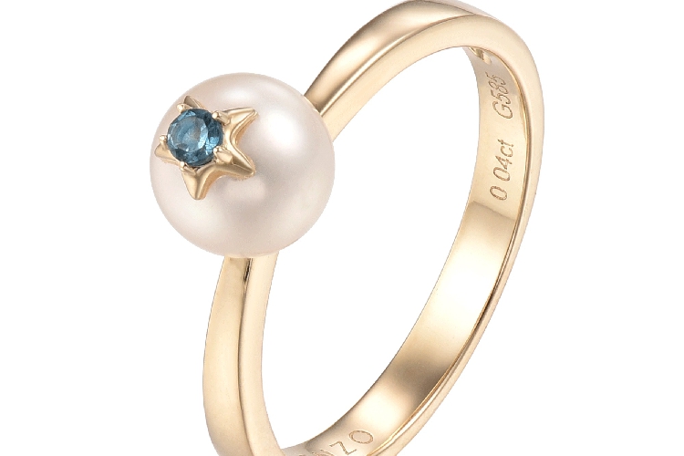ENZO COSMOS小宇宙系列星星造型14K金镶珍珠、托帕石戒指
