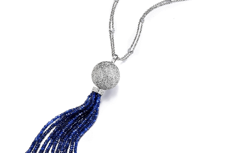 ENZO故宫宫廷文化xENZO香囊系列18K白金镶钻石及蓝宝石流苏项链