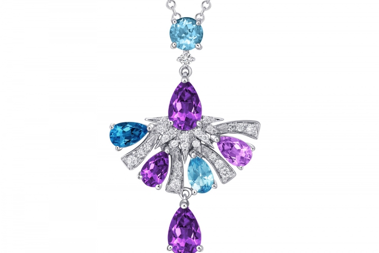 ENZO彩宝系列RAINBOW 彩虹系列Peplum舞裙系列18K白金镶钻石及多彩宝石项链