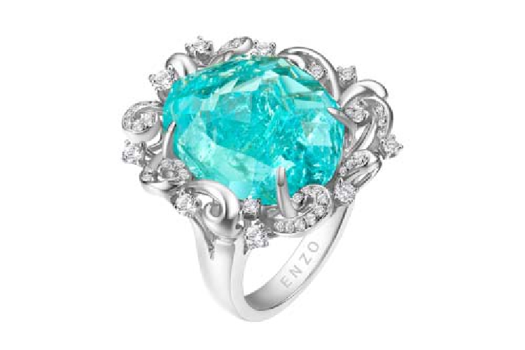 ENZO经典系列高级定制系列18K白金帕拉伊巴碧玺钻石戒指 - 荧蓝魅影